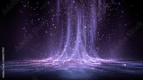 Luxury silver particles rise on a dark gradient background with soft glowing purple light, creating an elegant, high-end animated effect.