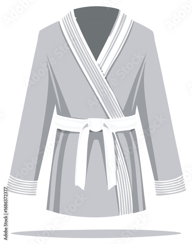 Gray martial arts gi with white belt tied in a knot, flat illustration