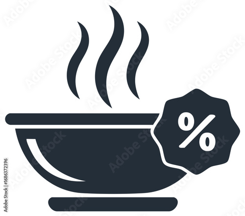 Bowl with Hot Steam Food and Discount Symbol Illustration