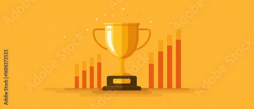Trophy success in business finance golden trophy symbolizing financial growth with business chart and stock market graph