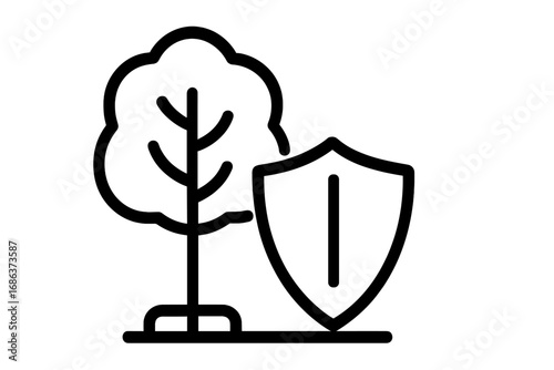 Tree and shield icon. Concept of environmental protection, nature conservation, ecology. Vector logo for sustainability, forestry, organic concepts. Secure, safe and natural.