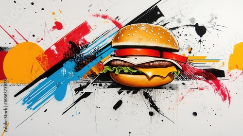Vibrant Street Art Featuring a Colorful Graphic Burger Design