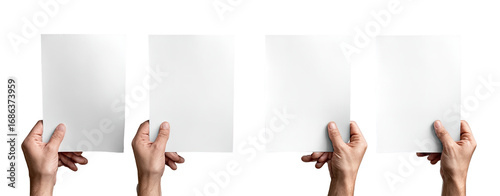 Four hands hold blank, open books