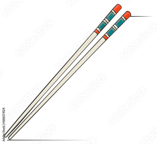 Vector illustration of a pair of colorful chopsticks with decorative details for Asian cuisine and dining