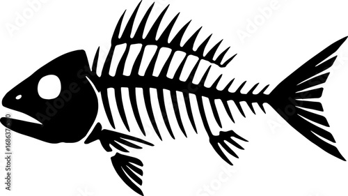 Fish Skeleton Silhouette - Marine Anatomy Vector With White Background 