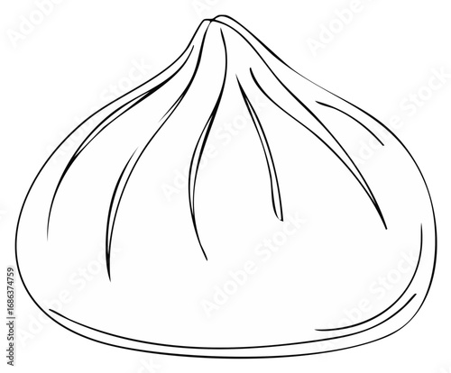 Outline drawing of a steamed dumpling with delicate pleats a popular Asian food illustration