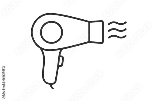 Hair dryer vector icon isolated. Modern outline illustration of electronic hair styling tool blowing hot air. Salon equipment concept for beauty, grooming, bathroom, and personal care design projects.