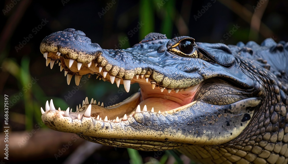 Fototapeta premium Close-up of a crocodile's head, mouth open