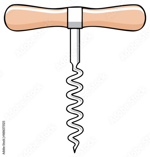 Classic wooden handle corkscrew vector illustration for wine bottle opening and bar use