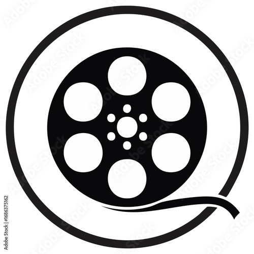 Film Reel Icon with Circular Frame Minimalist Design Movie Media Entertainment