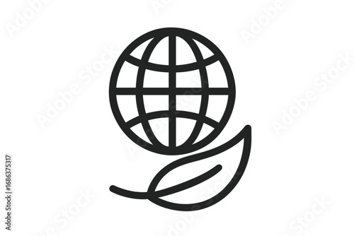 Minimalist Earth Globe and Leaf Eco-Friendly Icon for Sustainability, Environmental Responsibility, Green Business, Clean Energy, Web Design, Social Media, Vector Illustration, Eco Concept