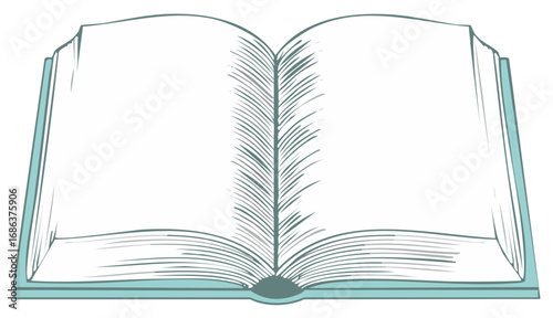 Vintage style open book illustration with blank pages for copy space