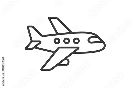 Minimalistic Airplane Outline Icon. Vector illustration of jet plane in thin line style for web, app, banner, social media, business card, graphic design, aviation, travel, transport concept.