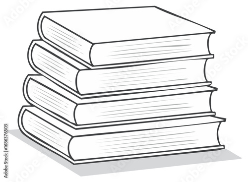 Line art illustration of a stack of books representing education knowledge and academic learning
