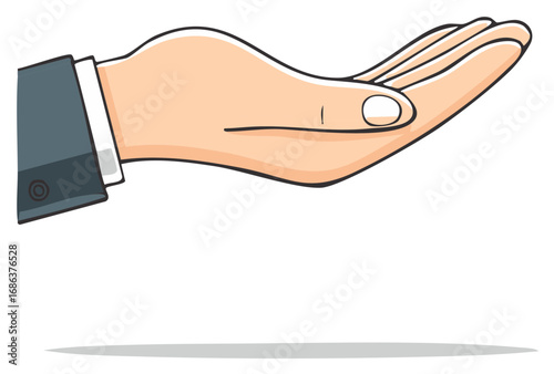 Cartoon style hand with open palm, with shirt cuff, offering or giving gesture