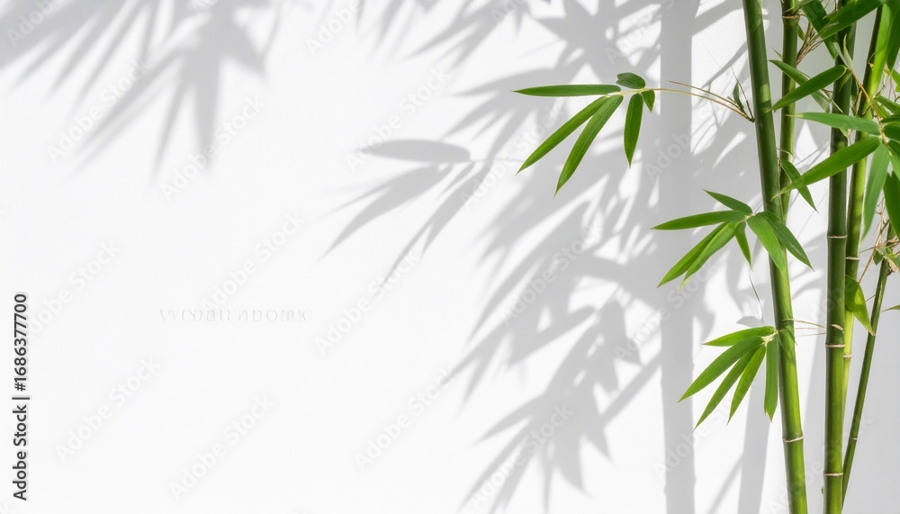 Naklejka premium 竹の影と光 白い壁に映る自然のシルエット