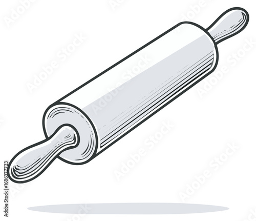 Vintage style rolling pin line art illustration for baking cooking and kitchen concepts