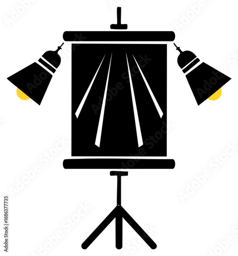 Abstract presentation screen with lighting, black and yellow design