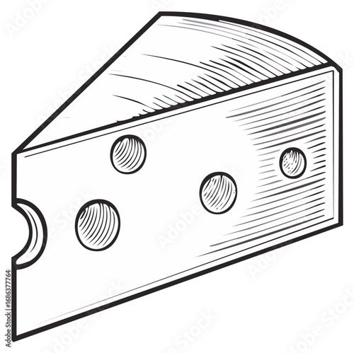 Cheese wedge illustration with holes, cartoon style, food drawing