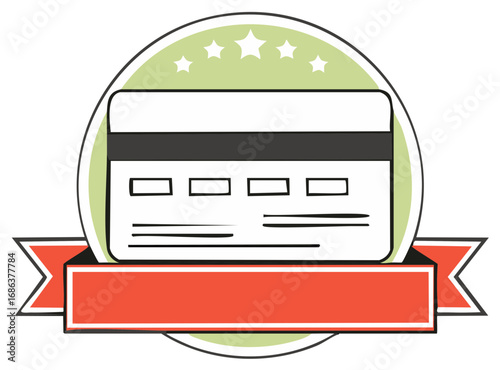 Award Emblem Featuring Credit Card and Ribbon for Payment or Finance Concepts