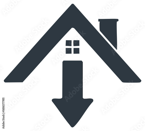 House icon with downward arrow representing concepts like decrease, decline, or loss.