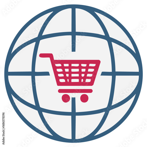 Shopping cart icon inside of a globe
