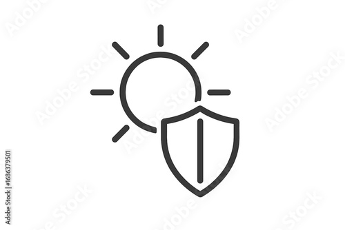 Sun and Shield Line Icon Vector Illustration for Graphic Design, Web Sites, Cards, Books, Articles. Cartoon Transparent Background. Protection Concept Set. Ordered Symbol Elements