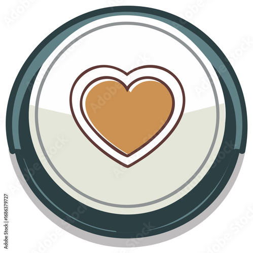 Round Love Button with Inner Heart Shape Icon in Neutral Colors for Valentine's