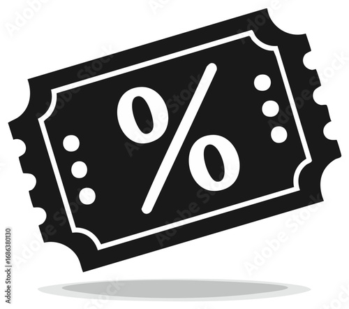 Black coupon with white percentage symbol and decorative circles