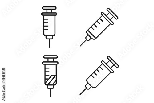 Syringe line icon set. Minimalist medical vector pictogram for web, app, graphic design, banners, social media, and cards. Disease prevention, injection, vaccination, healthcare, hospital, clinic.