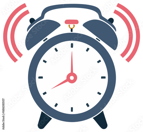 Ringing retro alarm clock icon for morning wake up or deadline reminder illustration