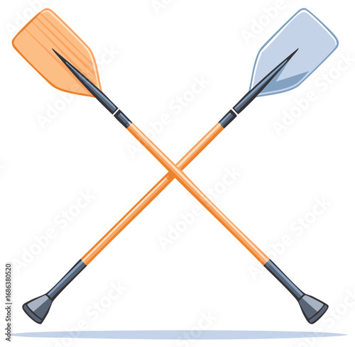 Vector illustration of two crossed canoe paddles, a symbol for water sports, adventure, and recreation