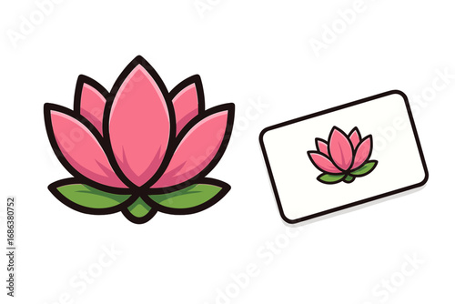 Lotus flower logo and business card design template. Vector illustration for wellness, spa, beauty, yoga. Floral icon for branding and corporate identity. Natural, zen concept.