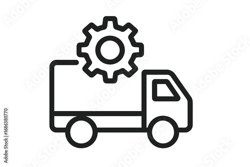 Vector icon of truck service, delivery vehicle repair, and logistics management. Automotive gear symbol for fleet maintenance, industrial transport, and shipping concepts.