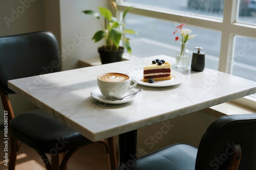 Wallpaper Mural A Coffee and Cake on a Marble Table Torontodigital.ca