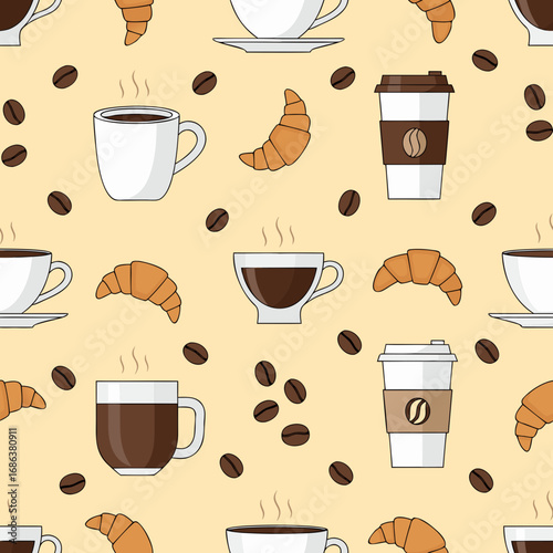 Coffee and Croissant Pattern - Seamless Morning Breakfast Design