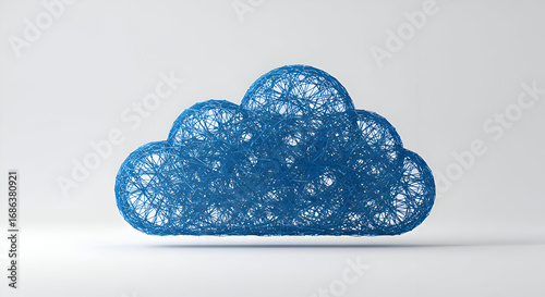 Abstract cloud graphic in a simple, geometric style. Floating cloud shape with interwoven lines, generating a sense of depth and complexity.