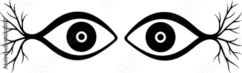 Human Eye with Nerve Lines - Ophthalmology Anatomy Silhouette With White Background 