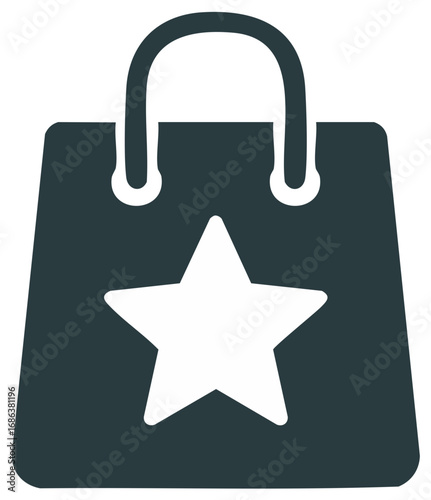 Minimalist shopping bag icon with a star for favorite store special offer or loyalty program