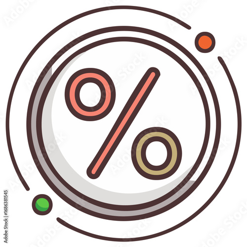 Abstract percentage symbol icon with rings and small circles representing discount or sale concept