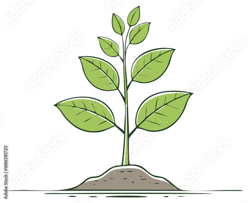 Young green plant sapling growing from soil vector illustration for growth concept