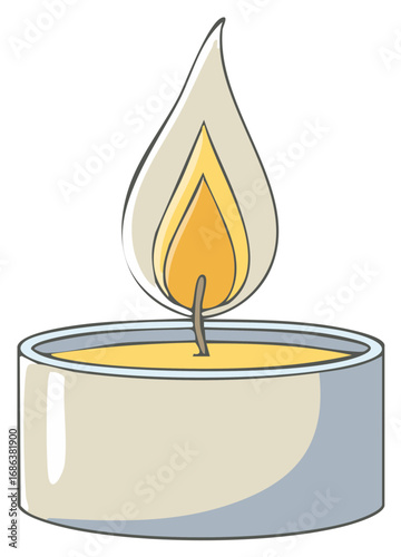 Burning tea light candle with vibrant flame digital illustration