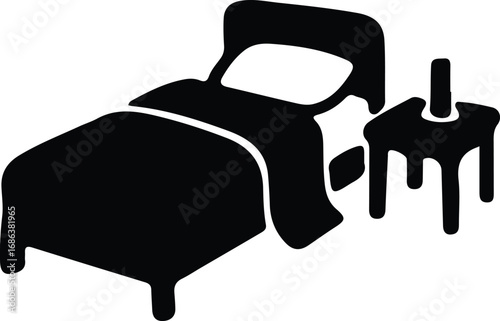 Illustrator Vector Bed and nightstand furniture bedroom interior silhouette