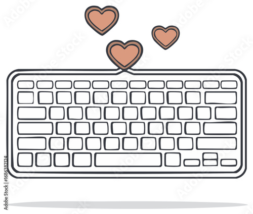 Hearts floating from a computer keyboard, symbolizing online affection and digital communication