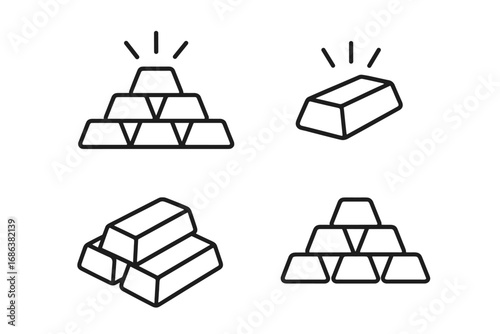 Gold bar line icon set. Bullion stack, ingot pile vector illustration. Concept for finance, banking, wealth, investment. Treasure, savings, currency, economic success symbol.