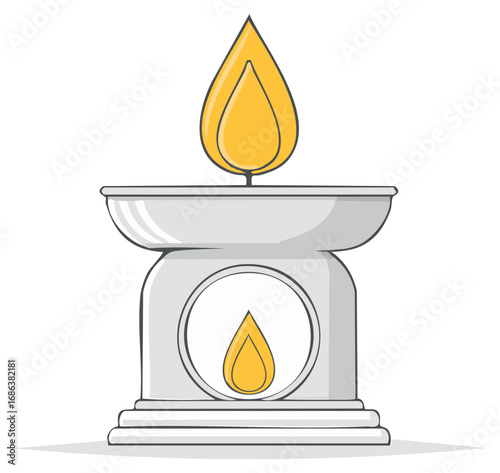 Ceramic aromatherapy oil burner with a burning candle flame illustration