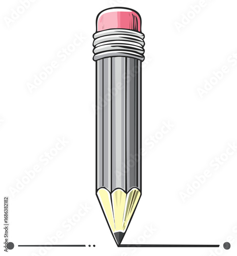 Sharpened Pencil with Pink Eraser Drawing a Straight Line
