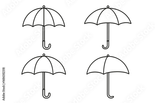Umbrella icon set. Line art collection of weather symbols. Vector illustration for rain protection concepts. Minimalist outline design elements for web, apps, and print.