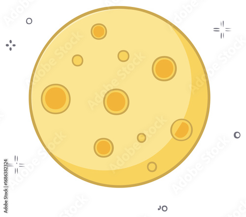 Cartoon Moon Icon with Craters and Stars in Space Illustration
