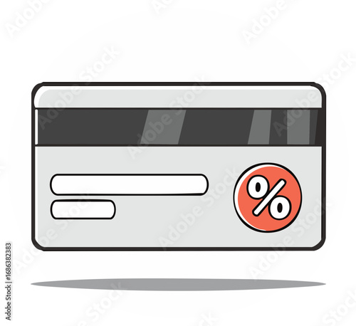 Flat Design Payment Card with Percentage Symbol Representing Discounts and Promotions